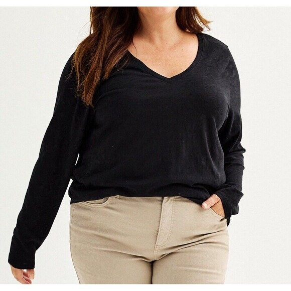 Sonoma T-Shirt Plus Sz The Everyday Tee V-Neck Long Sleeve Black 3X Women's New - Picture 3 of 8